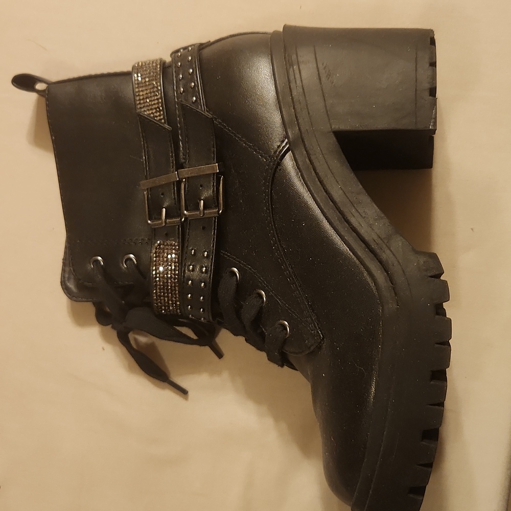 Black Silver Embellished Lug Boots